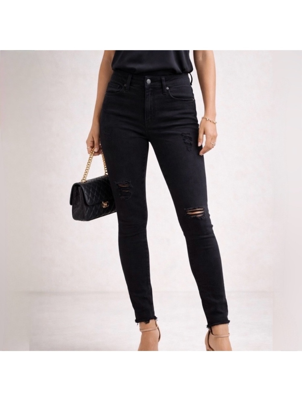 Express Black High-Rise Distressed Raw Hem Skinny Jeans